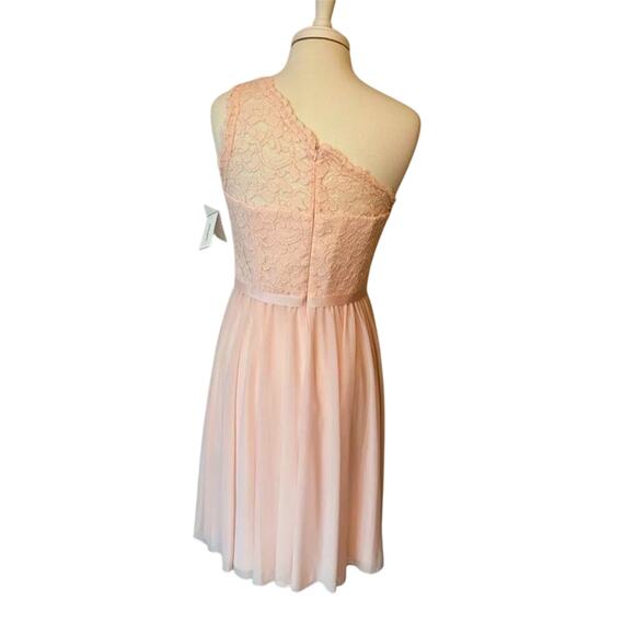 David’s Bridal NWT Women's 10 Pastel Pink Lace One Shoulder Formal Party Dress - Picture 4 of 10